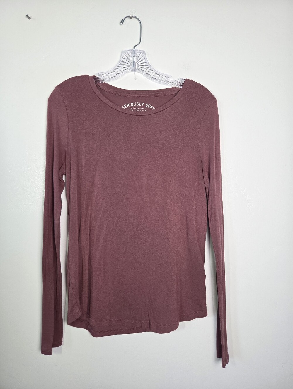 Aeropostale Perfect Crew Shirt Long Sleeve Mauve Pink Jersey Lightweight Small
